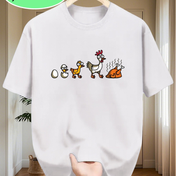 Marškinėliai iš 96% medvilnės, apvali kaklo, trumpomis rankovėmis, karikatūrinis Kalėdų vištos atvaizdas, šilumos perkėlimas