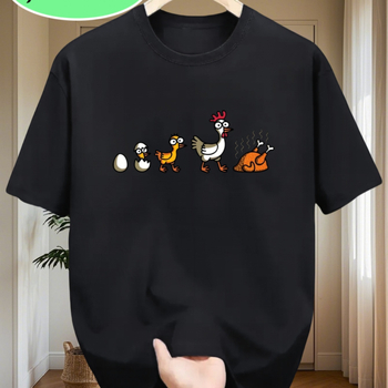 Marškinėliai iš 96% medvilnės, apvali kaklo, trumpomis rankovėmis, karikatūrinis Kalėdų vištos atvaizdas, šilumos perkėlimas