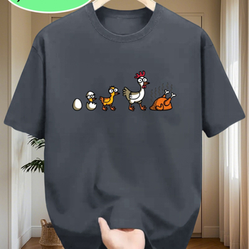 Marškinėliai iš 96% medvilnės, apvali kaklo, trumpomis rankovėmis, karikatūrinis Kalėdų vištos atvaizdas, šilumos perkėlimas