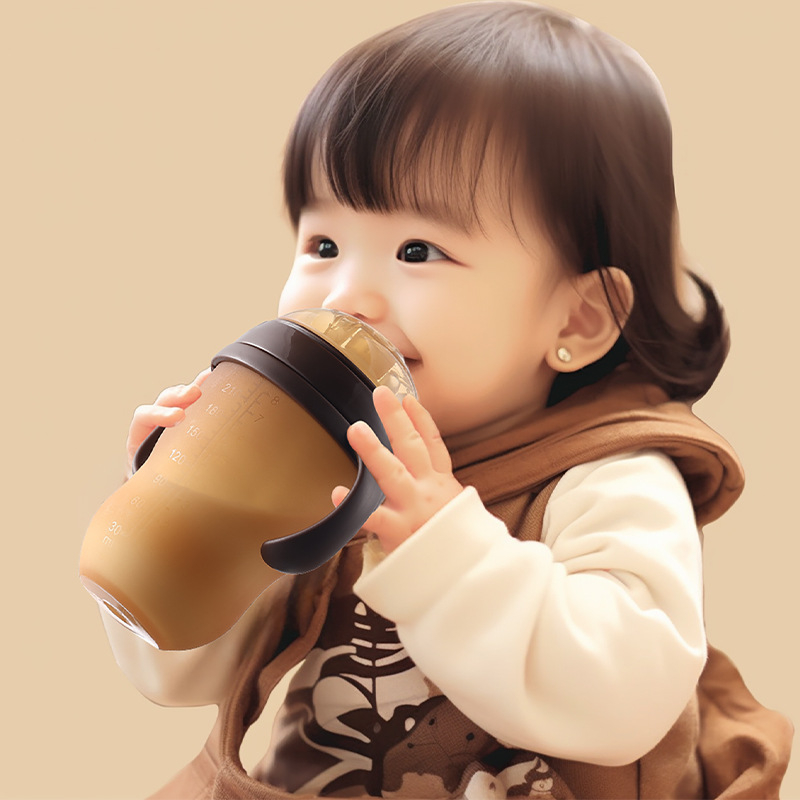 Yixin silikonska bočica za hranjenje, s širokim otvorom, konusnog oblika, s držačem, otisnutim logom