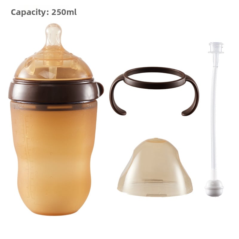 Yixin silikonska bočica za hranjenje, s širokim otvorom, konusnog oblika, s držačem, otisnutim logom