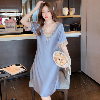 Női ice silk hálóing, vékony anyag, V-nyakú, 3/4 ujjas, poliészter