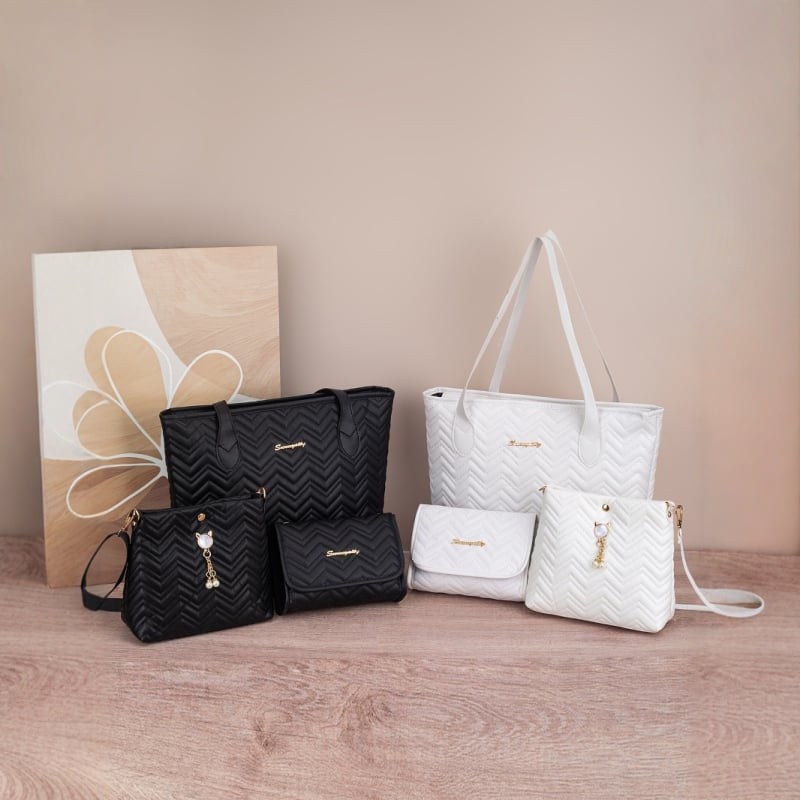 Bucket soma ar kvilēto viļņu svītru rakstu, kaķa pērlu kulons dekors, PU materiāls, poliestera oderes, magnētiska aizvēršana, iekšējā kabata mobilajam telefonam