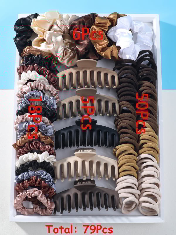 Комплект аксесоари за коса, 79 части, серия принцеса, корейски стил, изработени от плат, геометрични фигури, за деца
