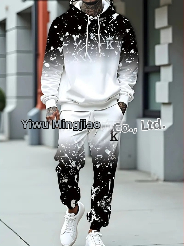 Divdaļīgs kapucēta džemperis un bikses komplekts ar burtiem drukāšanu, poliesters 96%+, brīvs piegriezums, rudens