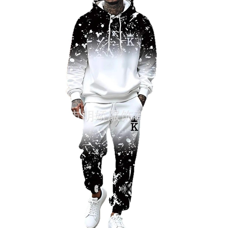 Divdaļīgs kapucēta džemperis un bikses komplekts ar burtiem drukāšanu, poliesters 96%+, brīvs piegriezums, rudens