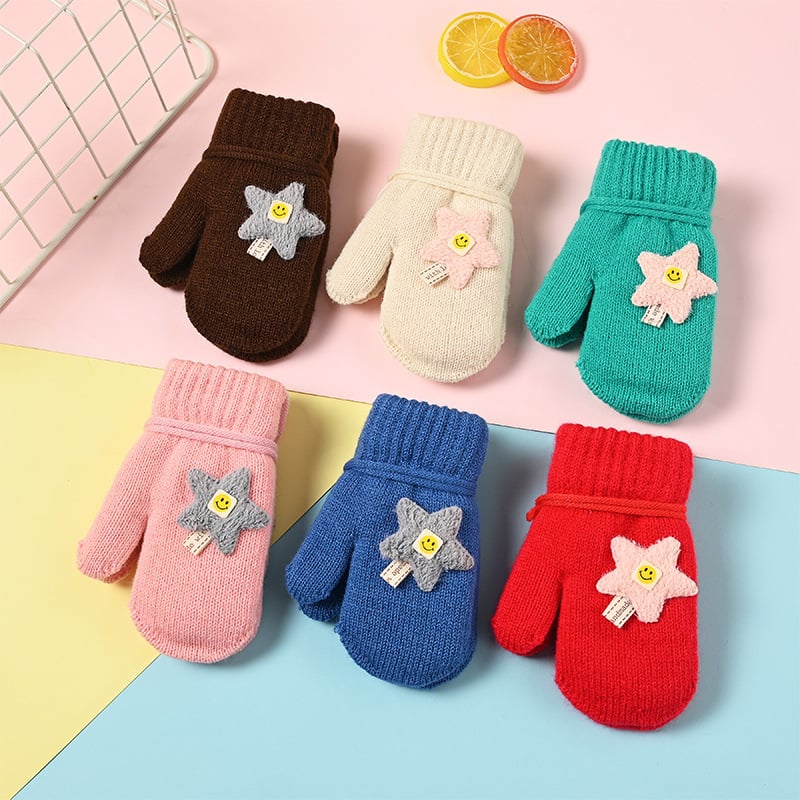 Bērnu adītās ziemas cimdi ar karikatūras rakstu – unisex, silti, 3–5 gadi