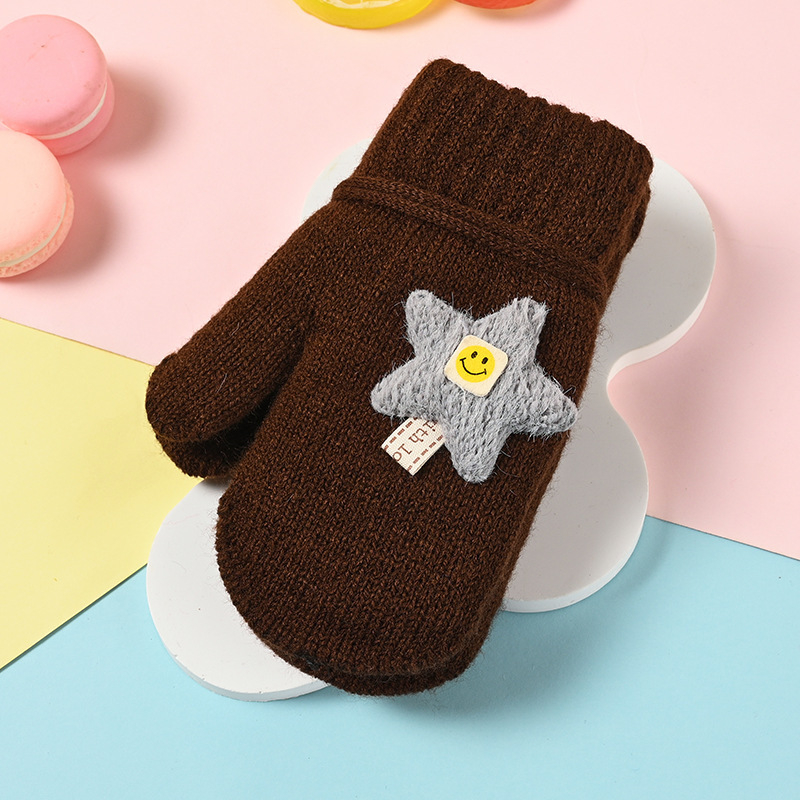 Bērnu adītās ziemas cimdi ar karikatūras rakstu – unisex, silti, 3–5 gadi