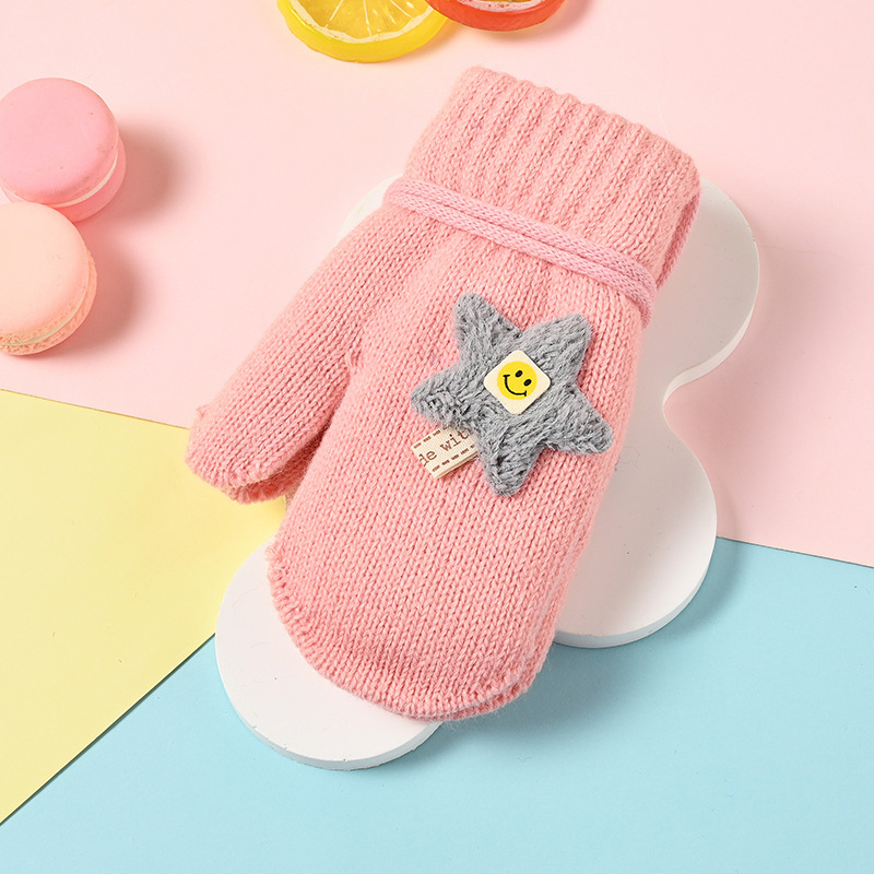 Bērnu adītās ziemas cimdi ar karikatūras rakstu – unisex, silti, 3–5 gadi