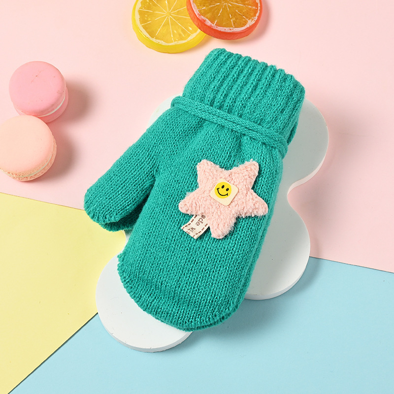 Bērnu adītās ziemas cimdi ar karikatūras rakstu – unisex, silti, 3–5 gadi