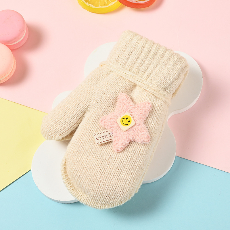 Bērnu adītās ziemas cimdi ar karikatūras rakstu – unisex, silti, 3–5 gadi