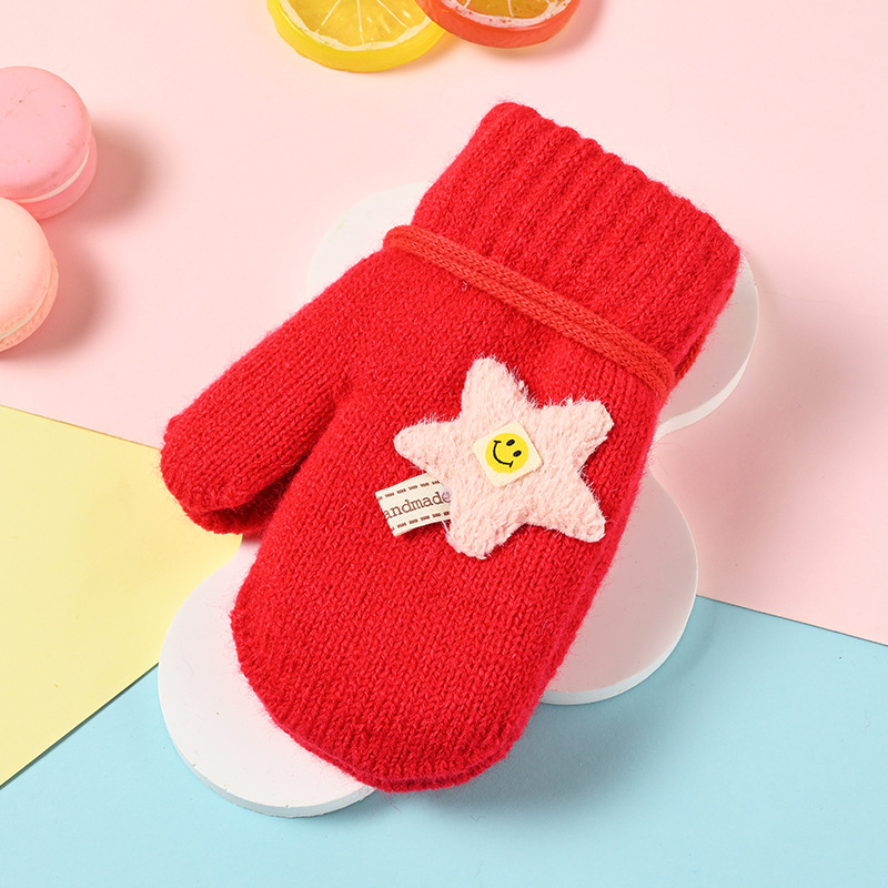 Bērnu adītās ziemas cimdi ar karikatūras rakstu – unisex, silti, 3–5 gadi