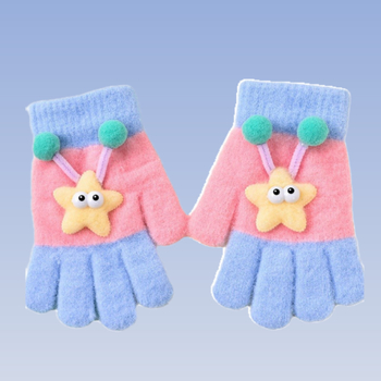 Bērnu pilnpirkstu cimdi, no kokvilnas šķiedras, svītrainais raksts, karikatūras stils, vecums 3–6 gadi