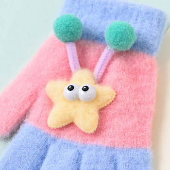 Bērnu pilnpirkstu cimdi, no kokvilnas šķiedras, svītrainais raksts, karikatūras stils, vecums 3–6 gadi