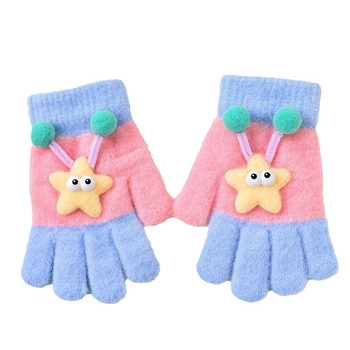 Bērnu pilnpirkstu cimdi, no kokvilnas šķiedras, svītrainais raksts, karikatūras stils, vecums 3–6 gadi