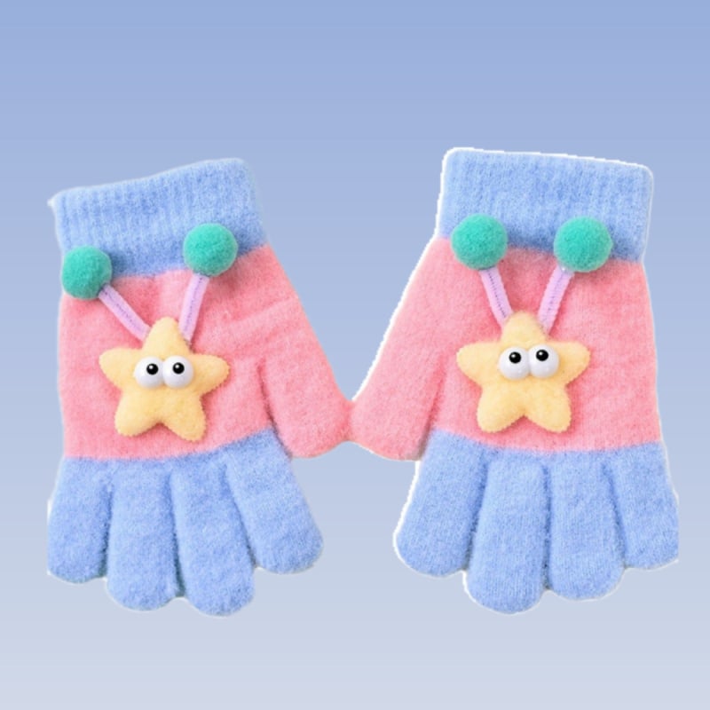 Bērnu pilnpirkstu cimdi, no kokvilnas šķiedras, svītrainais raksts, karikatūras stils, vecums 3–6 gadi