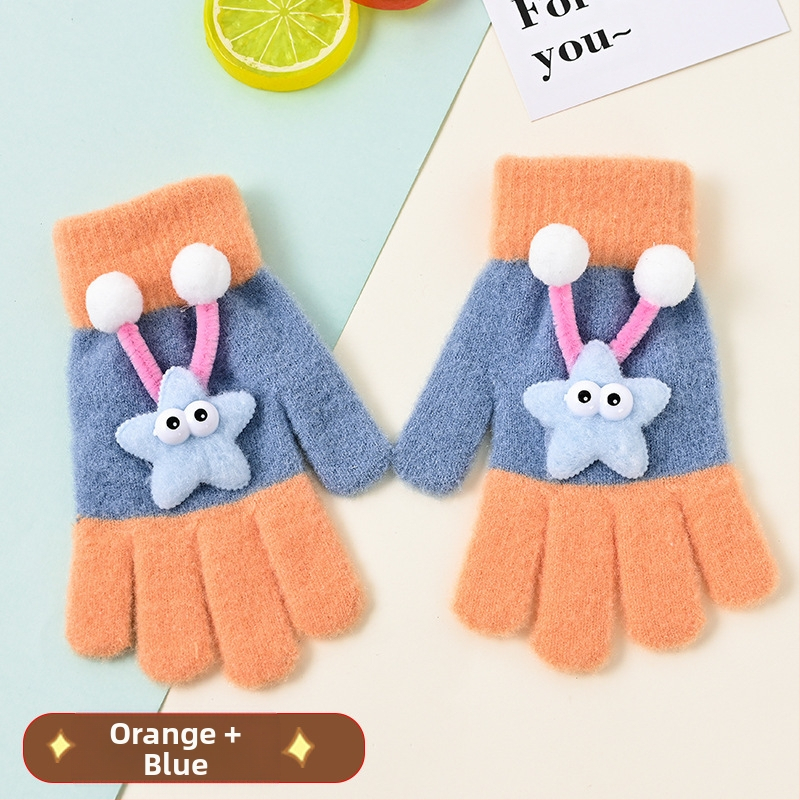 Bērnu pilnpirkstu cimdi, no kokvilnas šķiedras, svītrainais raksts, karikatūras stils, vecums 3–6 gadi