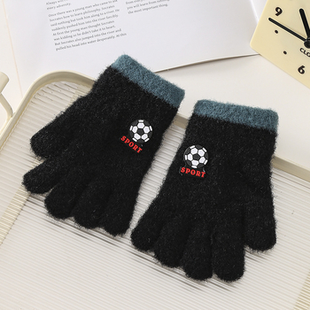 Bērnu ziemas cimdi ar animācijas futbola motīvu | adīti • jakarda • silti • unisex • vecums 3–10 gadi • ziema
