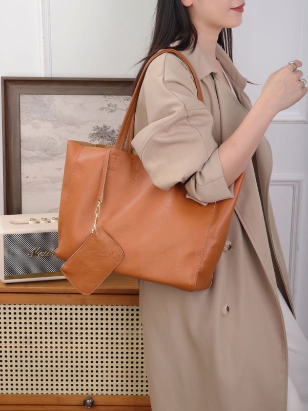 Honglilai gradska minimalistička tote torba od prave kože, vrhunska teleća koža, otvoreni gornji dio