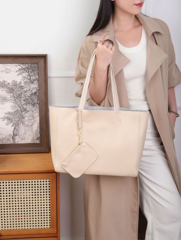 Honglilai gradska minimalistička tote torba od prave kože, vrhunska teleća koža, otvoreni gornji dio