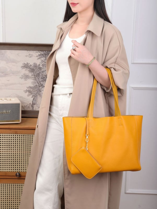 Honglilai gradska minimalistička tote torba od prave kože, vrhunska teleća koža, otvoreni gornji dio