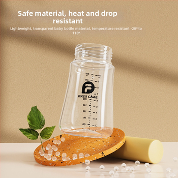 Bērnu barošanas pudelīte ar platāku atveri, no PP materiāla, izliektu dizainu, ar rokturi, pret aizrīšanos, pret uzpūšanos