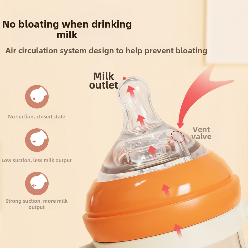 Бебешка бутилка за хранене с широк отвор, PP материал, извит дизайн, против задавяне, против газове, с дръжка