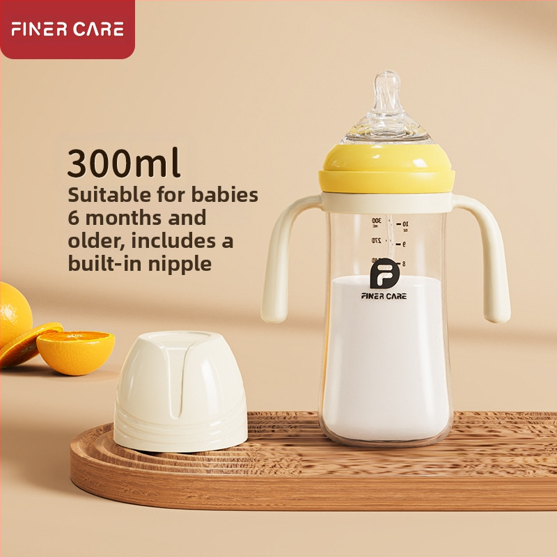 Bērnu barošanas pudelīte ar platāku atveri, no PP materiāla, izliektu dizainu, ar rokturi, pret aizrīšanos, pret uzpūšanos