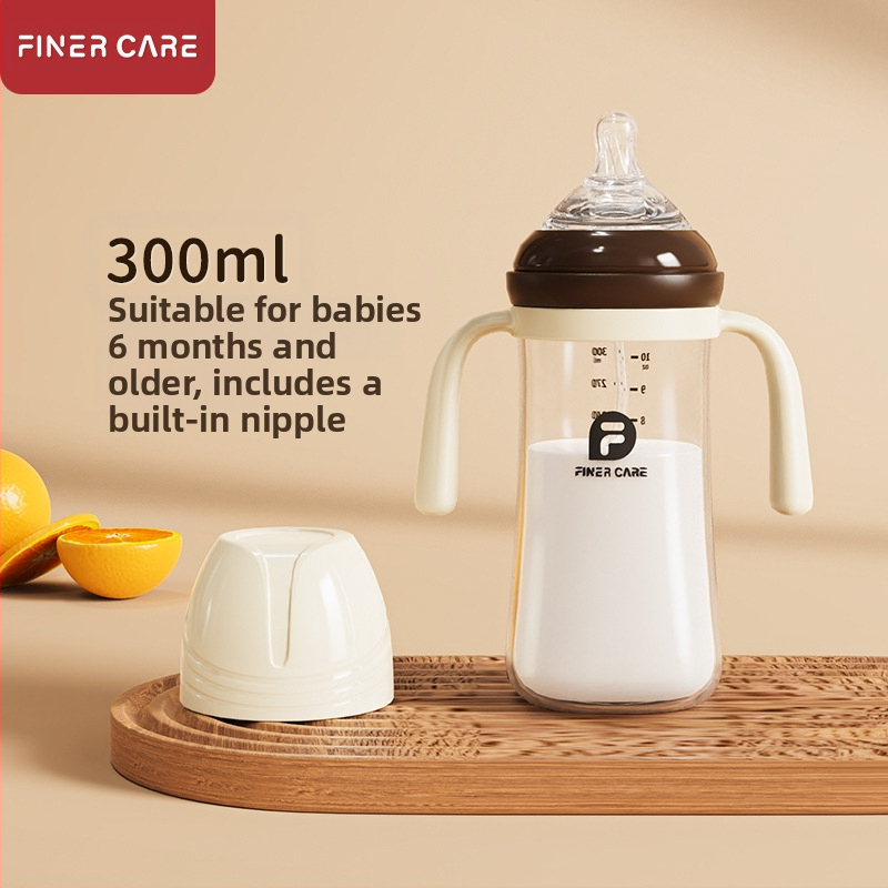 Bērnu barošanas pudelīte ar platāku atveri, no PP materiāla, izliektu dizainu, ar rokturi, pret aizrīšanos, pret uzpūšanos