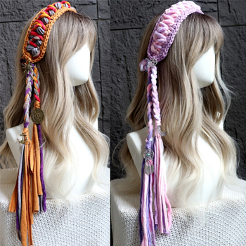 Sieviešu matu lente ar boho pūciņām, retro stils, raksts ar kvadrātiņiem, viļņota forma, atsevišķs iepakojums