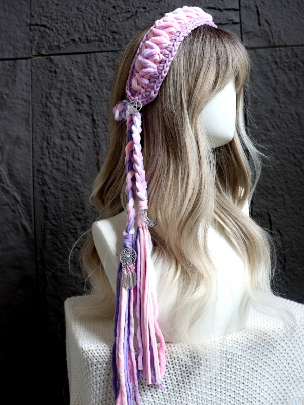 Sieviešu matu lente ar boho pūciņām, retro stils, raksts ar kvadrātiņiem, viļņota forma, atsevišķs iepakojums