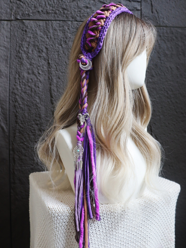 Sieviešu matu lente ar boho pūciņām, retro stils, raksts ar kvadrātiņiem, viļņota forma, atsevišķs iepakojums