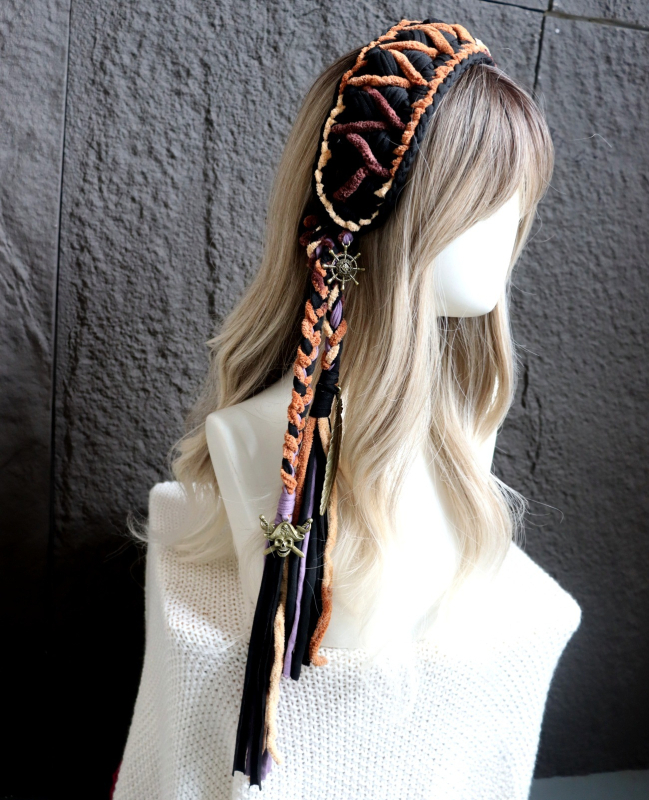 Sieviešu matu lente ar boho pūciņām, retro stils, raksts ar kvadrātiņiem, viļņota forma, atsevišķs iepakojums