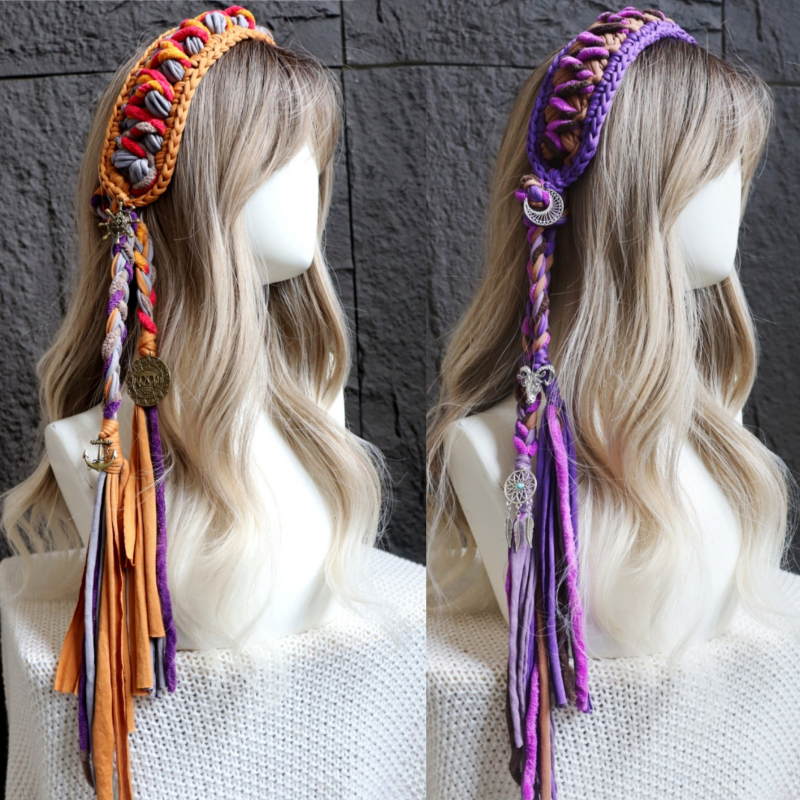 Sieviešu matu lente ar boho pūciņām, retro stils, raksts ar kvadrātiņiem, viļņota forma, atsevišķs iepakojums