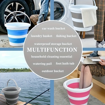 Αναδιπλούμενη λεκάνη με οπή για κρέμασμα, φορητή υπαίθρια λεκάνη για πλύσιμο αυτοκινήτου και ψάρεμα, υλικό PP+TPR