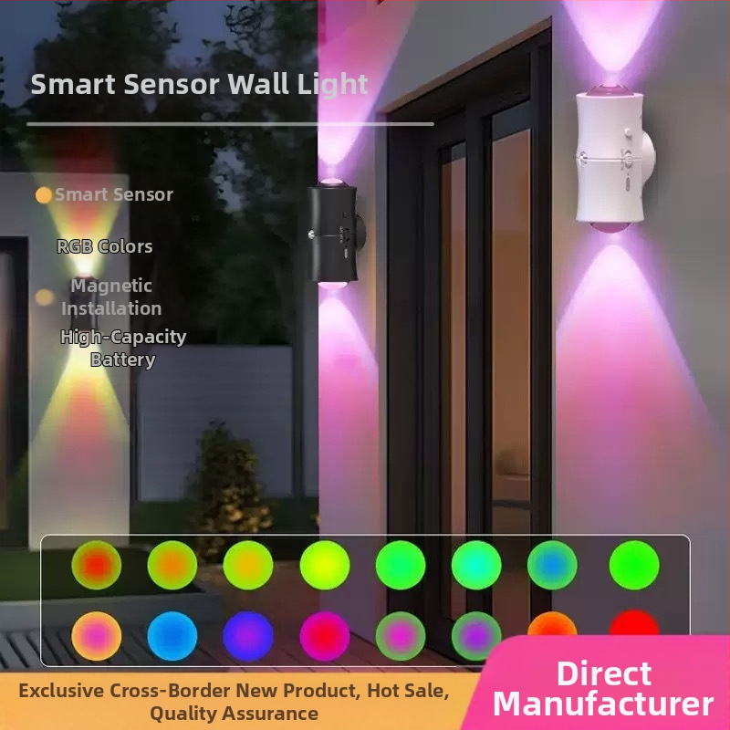 Sieninis šviestuvas su judesio jutikliu, baterijų maitinimas, dvigubo galvų dizainas, magnetinis įkrovimas, ABS gaubtas