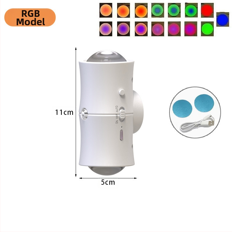 Sieninis šviestuvas su judesio jutikliu, baterijų maitinimas, dvigubo galvų dizainas, magnetinis įkrovimas, ABS gaubtas