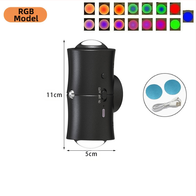 Sieninis šviestuvas su judesio jutikliu, baterijų maitinimas, dvigubo galvų dizainas, magnetinis įkrovimas, ABS gaubtas