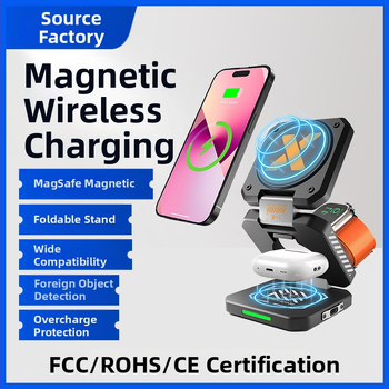 Magnētisks bezvadu uzlādes trīs vienā, saliekams Mecha stila dizains, PD/QC3.0, 15W, 2A