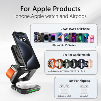 Magnētisks bezvadu uzlādes trīs vienā, saliekams Mecha stila dizains, PD/QC3.0, 15W, 2A