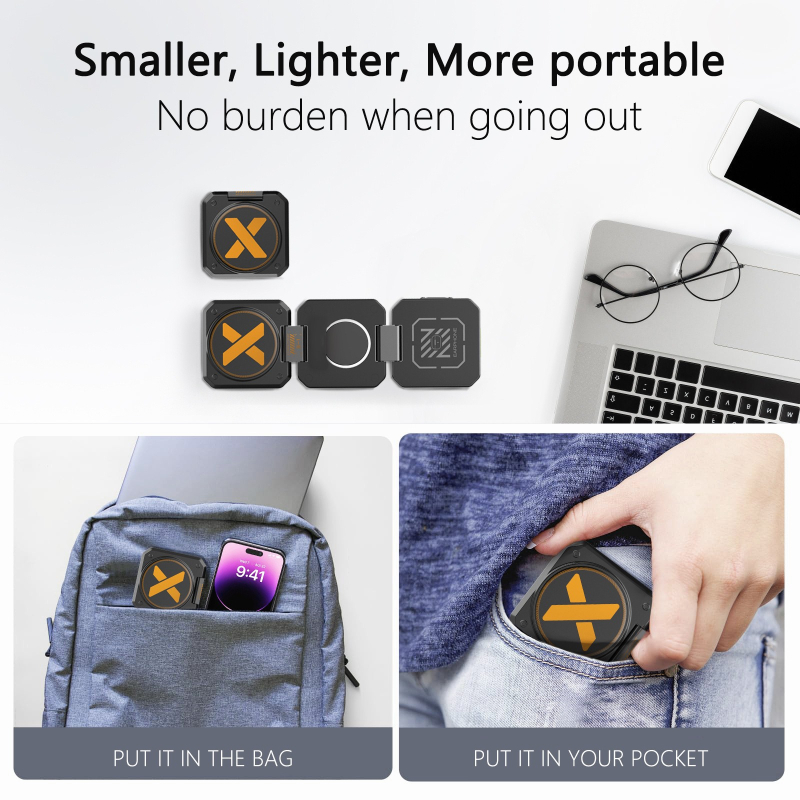 Magnētisks bezvadu uzlādes trīs vienā, saliekams Mecha stila dizains, PD/QC3.0, 15W, 2A