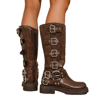 Ženske Martin čizme, srednji kalf, PU gornji dio, okrugla prst, 3-5 cm srednji pet, vintage stil