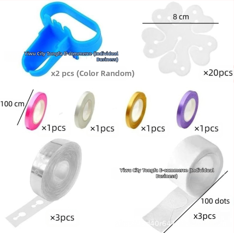 Set dopunila za balone za uređenje prostora: zaveži, lančići, točkice, trake i klipse s cvjetnim motivom • Plastika • Stil modernog minimalizma, svečani stil • Pogodno za vjenčanja i događaje
