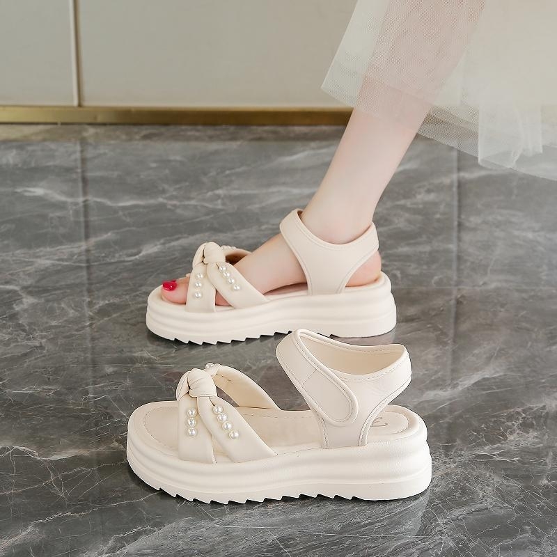 Sieviešu atvērtās sandales ar kaulu rakstu, sprādze vienas līnijas siksnai, augšējā daļa no mākslīgās ādas, PU zole, zoles biezums 3-5 cm, vasara 2025