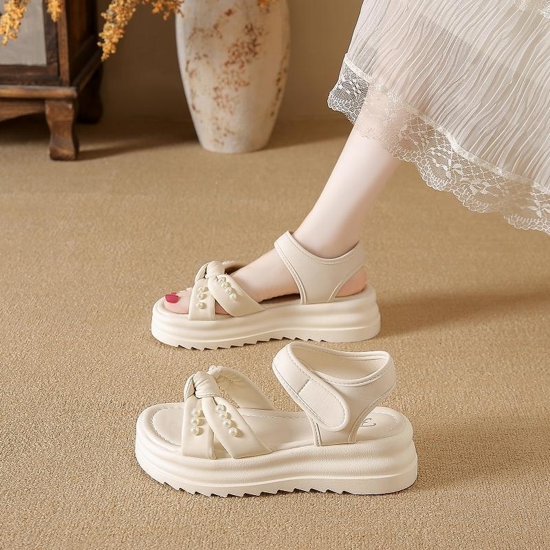 Sieviešu atvērtās sandales ar kaulu rakstu, sprādze vienas līnijas siksnai, augšējā daļa no mākslīgās ādas, PU zole, zoles biezums 3-5 cm, vasara 2025