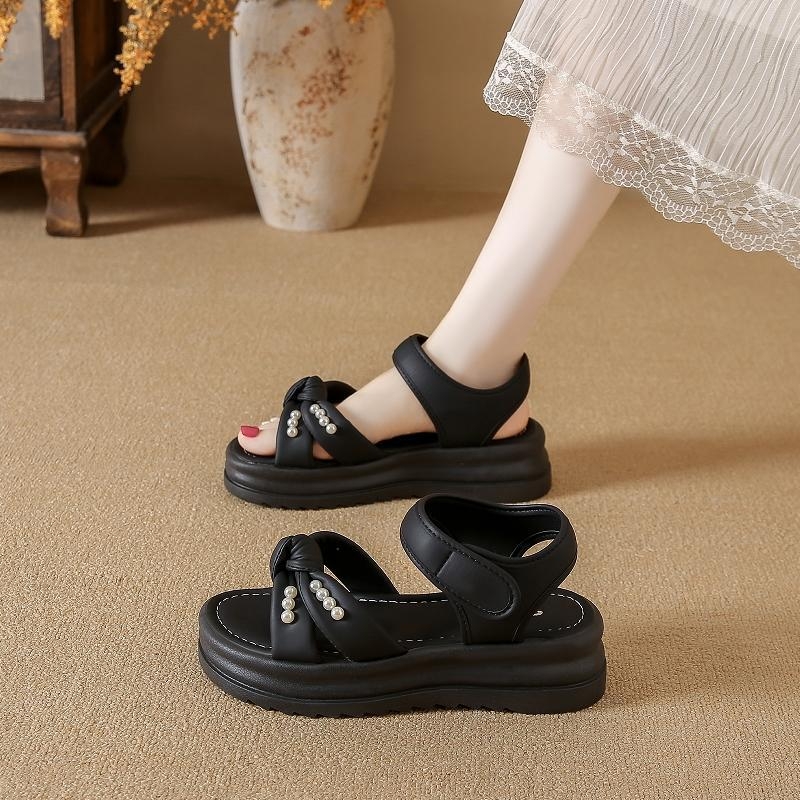 Sieviešu atvērtās sandales ar kaulu rakstu, sprādze vienas līnijas siksnai, augšējā daļa no mākslīgās ādas, PU zole, zoles biezums 3-5 cm, vasara 2025