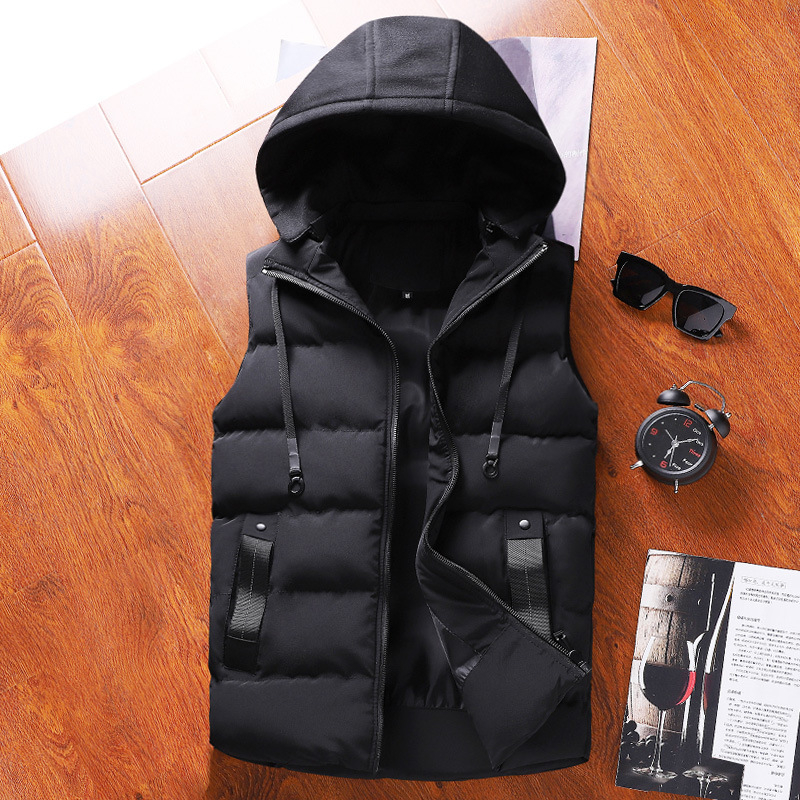 Muški radni vest, korejski stil kardigan, labav kroj, stojeći ovratnik, zatvarač, debeli poliester materijal, bočne džepove