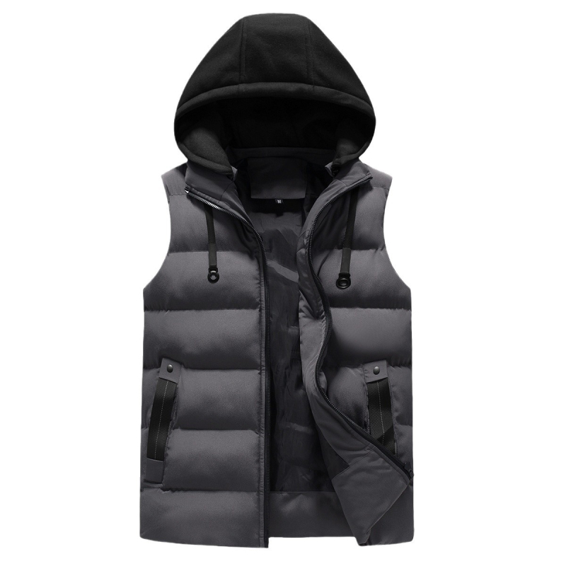 Muški radni vest, korejski stil kardigan, labav kroj, stojeći ovratnik, zatvarač, debeli poliester materijal, bočne džepove