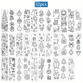 Ziemassvētku DIY grāmatzīme ar karikatūru zīmējumiem, minimālisma līniju māksla, tukša, premium papīrs