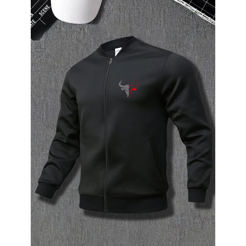 Vīriešu jaka Slim Fit ar rāvējslēdzēju, biezs audums, ģeometrisks bika raksts, neliela izstiepšanās